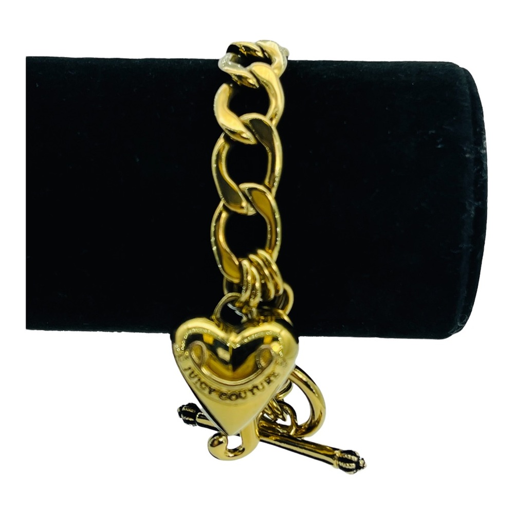 Juicy Couture Charm Heart J Toggle Clasp Chain Bracelet in Gold Tone